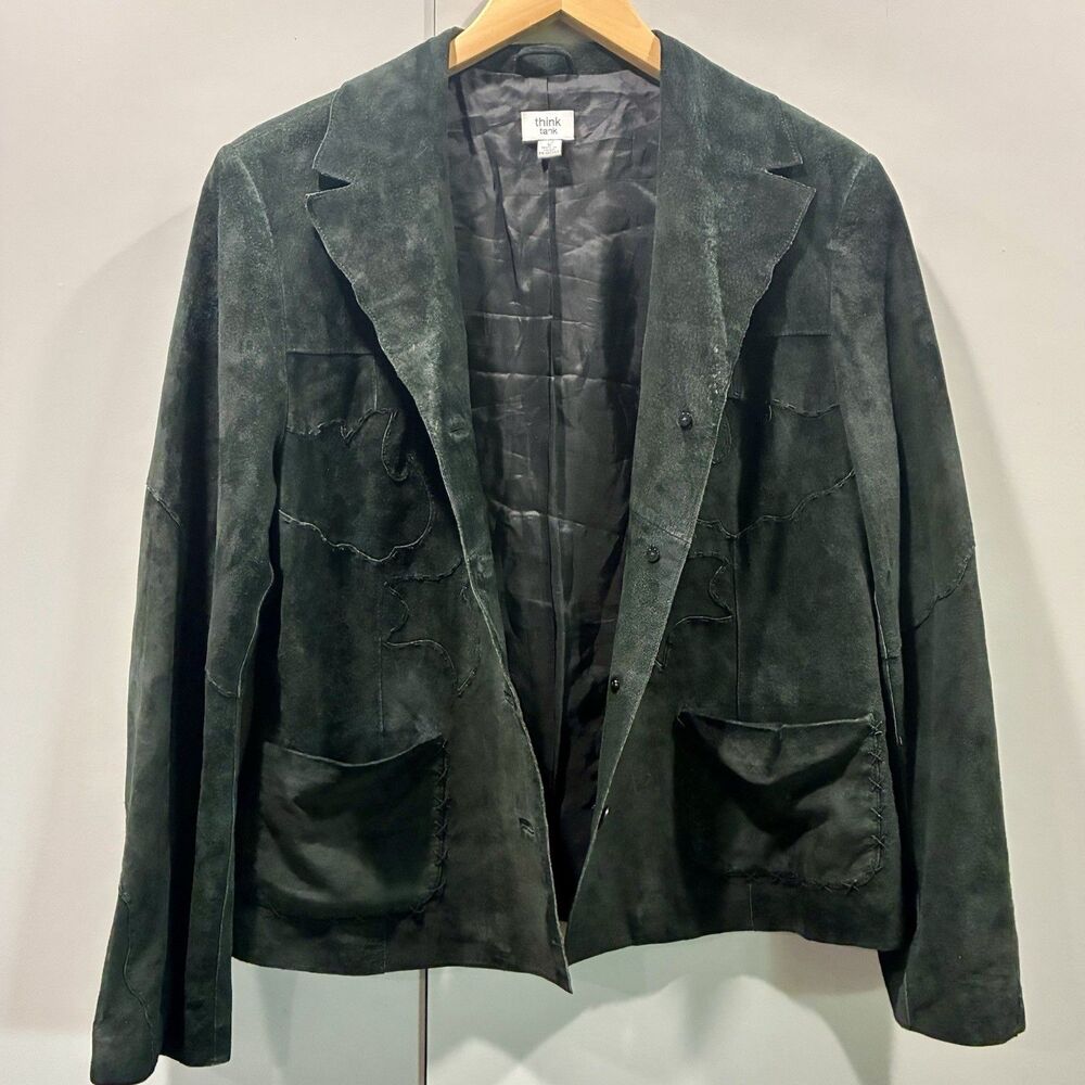 Think Tank 100% Suede Black Artisan Blazer Jacket Raw Edge Western Women’s L - Picture 6 of 16